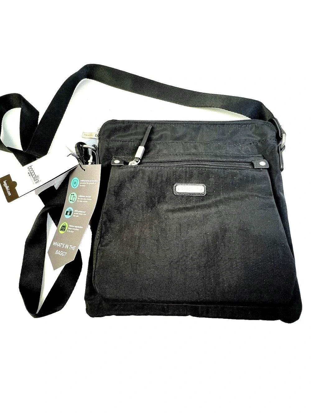 baggallini Crossbody Bag Black RFID Protection Organization Antibacterial Pocket